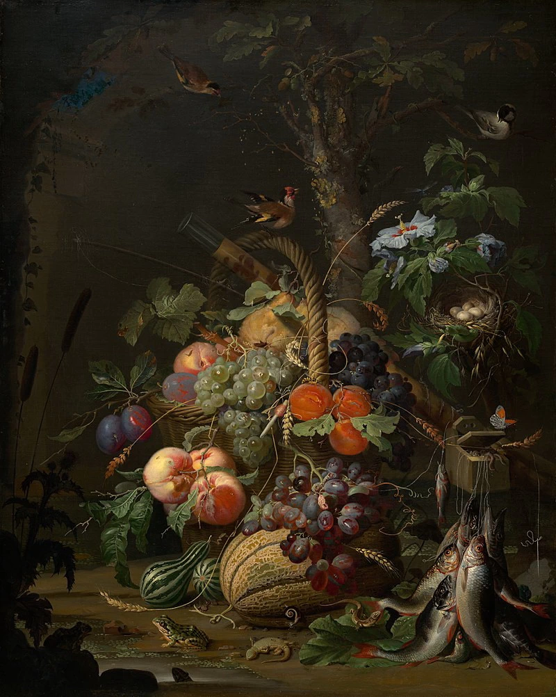 Abraham - Abraham Mignon, Natura morta con frutta, pesce e un nido, National Gallery of Art, Washington